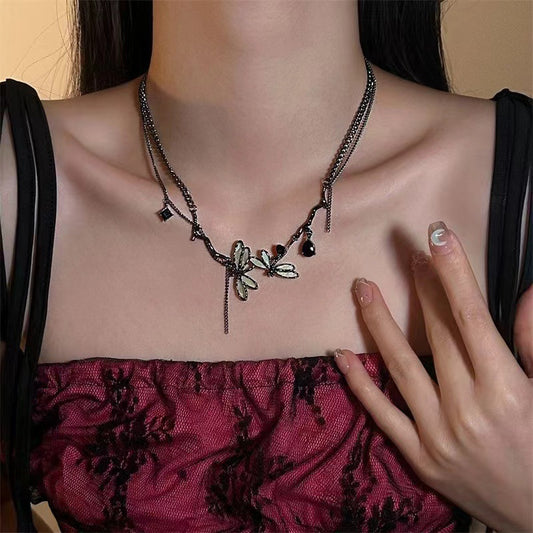 Colorful Dragonfly Dark Black Clavicle Chain High-Grade Necklace For Women