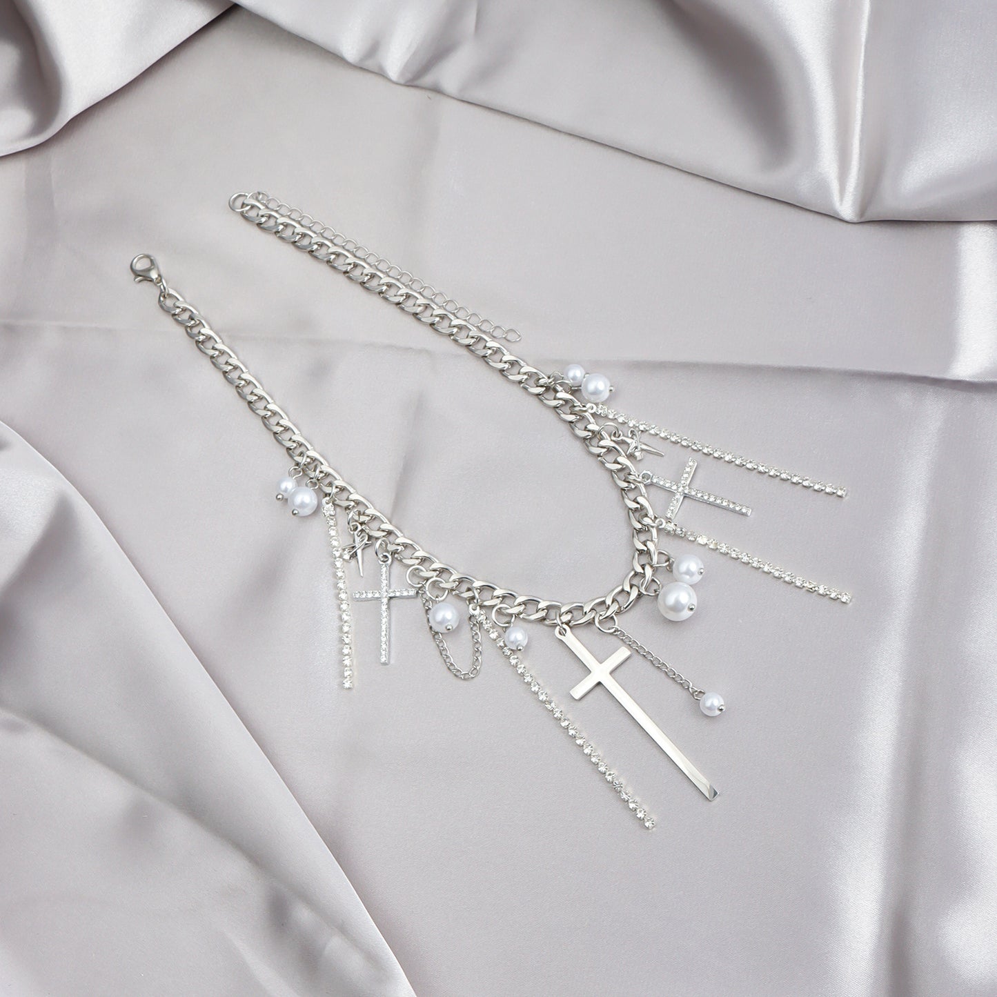 Diamond Cross Tassel Clavicle Chain Fashion Necklace