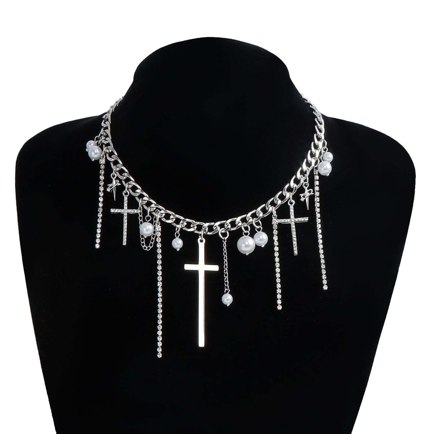 Diamond Cross Tassel Clavicle Chain Fashion Necklace