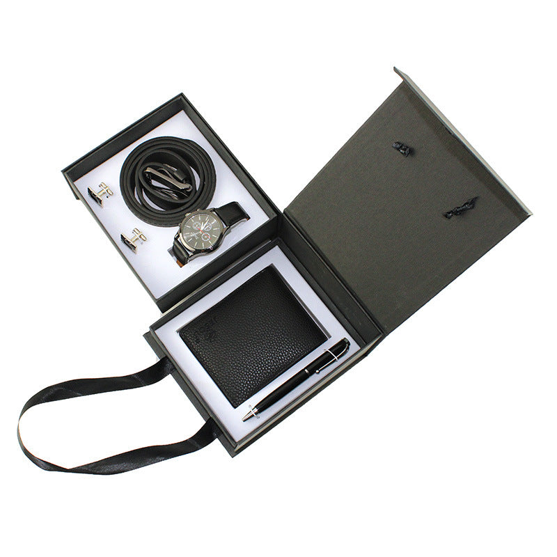 Men's Creative Packed Gift Box Watches Set Quartz Wrist Watch Belt Wallet Cufflinks Pen Suit Men's Gifts