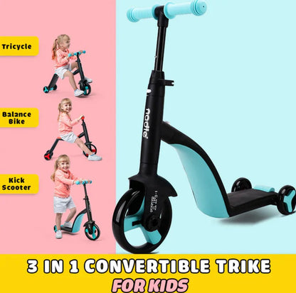 3-in-1 Convertible Tricycle, Balance Bike & Kick Scooter for Kids, Toddler Ride-On for Boys & Girls Ages 1-5, Adjustable Lightweight 3-Wheel Scooter, Durable & Portable