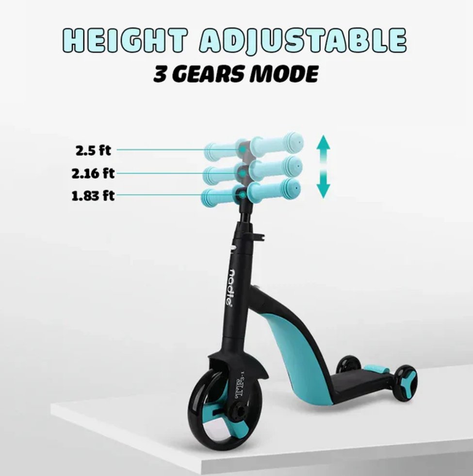 3-in-1 Convertible Tricycle, Balance Bike & Kick Scooter for Kids, Toddler Ride-On for Boys & Girls Ages 1-5, Adjustable Lightweight 3-Wheel Scooter, Durable & Portable