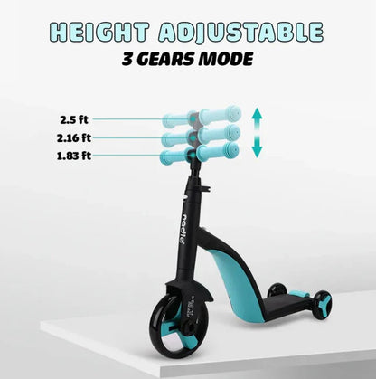 3-in-1 Convertible Tricycle, Balance Bike & Kick Scooter for Kids, Toddler Ride-On for Boys & Girls Ages 1-5, Adjustable Lightweight 3-Wheel Scooter, Durable & Portable