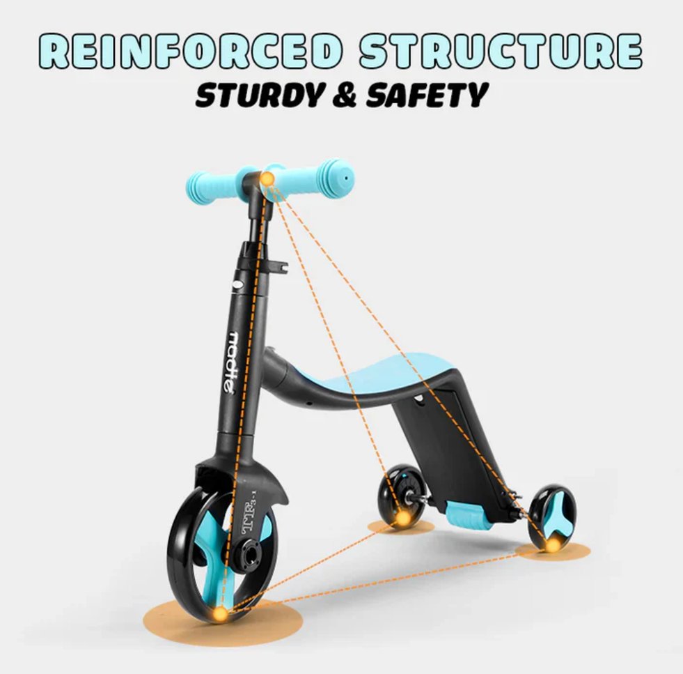 3-in-1 Convertible Tricycle, Balance Bike & Kick Scooter for Kids, Toddler Ride-On for Boys & Girls Ages 1-5, Adjustable Lightweight 3-Wheel Scooter, Durable & Portable