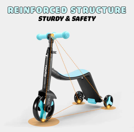 3-in-1 Convertible Tricycle, Balance Bike & Kick Scooter for Kids, Toddler Ride-On for Boys & Girls Ages 1-5, Adjustable Lightweight 3-Wheel Scooter, Durable & Portable
