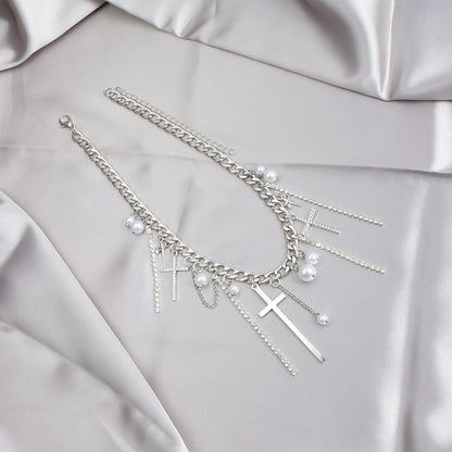 Diamond Cross Tassel Clavicle Chain Fashion Necklace