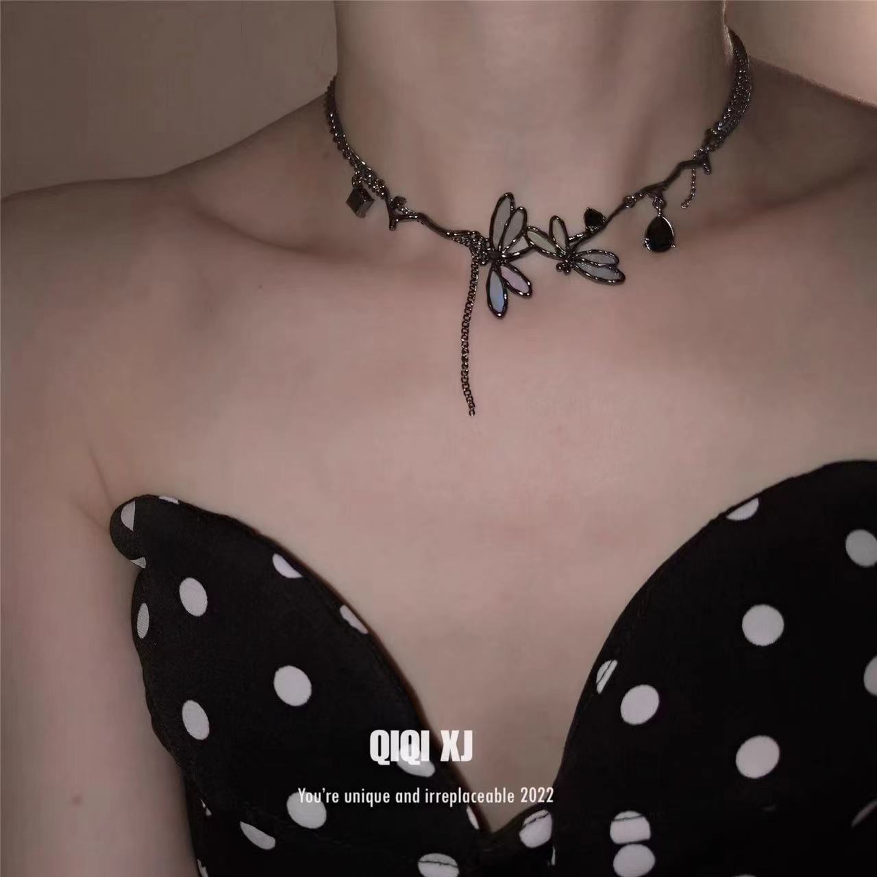 Colorful Dragonfly Dark Black Clavicle Chain High-Grade Necklace For Women